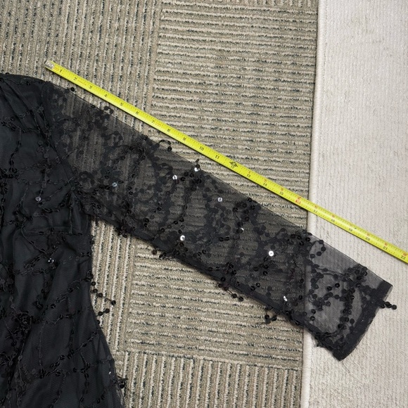 Sequin Tassel Fringe Detail Long Sleeve Dress Black - Picture 6 of 6